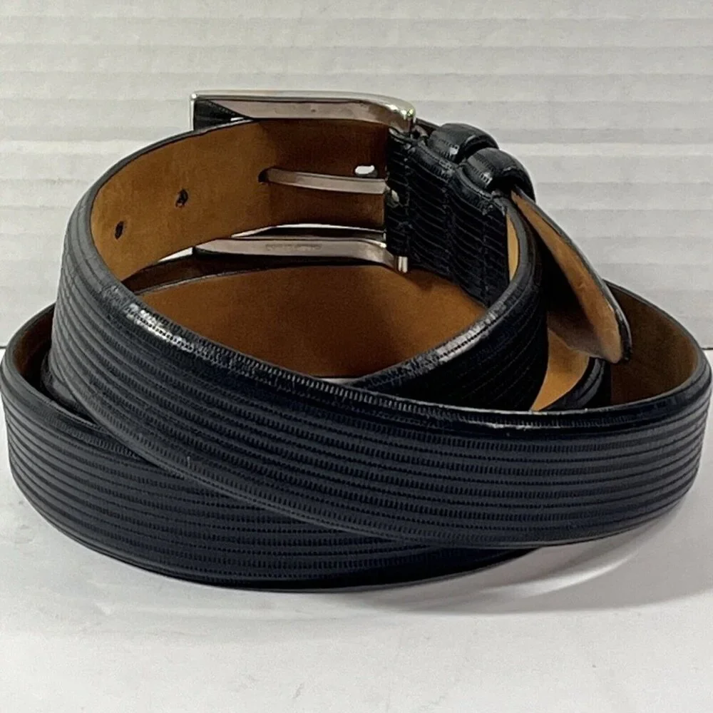 Tulliani Black Italian Saddle Leather Lizard Embossed Black Belt Sz 44 B… - Picture 5 of 9